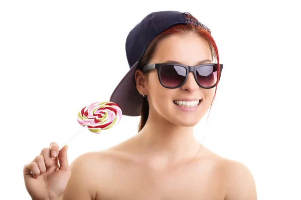 Chica cool con piruleta — Foto de Stock