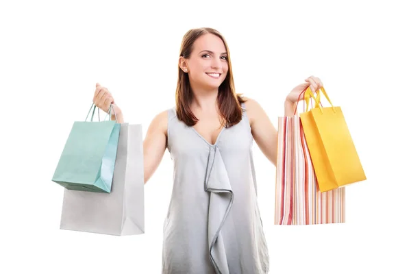 Mujer feliz hecho con sus compras — Foto de Stock