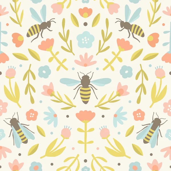 Aranyos virág és a méhek — Stock Vector