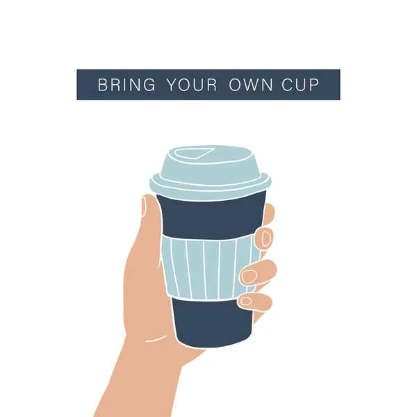 Ręka gospodarstwa coffee cup. Zero odpadów styl życia — Wektor stockowy