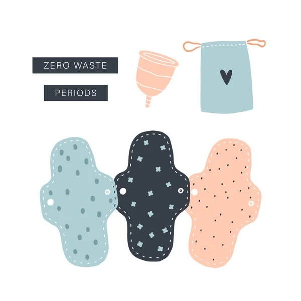Zero waste reusable pads and menstrual cup — Stock Vector