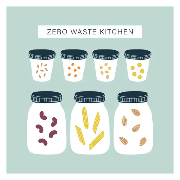 Οψοφυλάκιο Μηδέν Απόβλητα Κουζινών Διάνυσμα Χέρι Συρμένη Απεικόνιση — Διανυσματικό Αρχείο