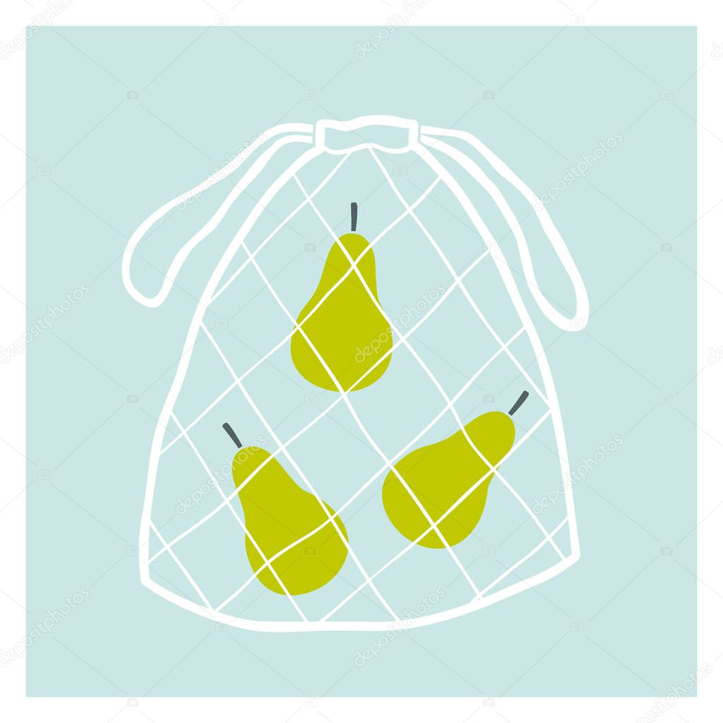 Net fruit bag with pears. Zero waste concept.