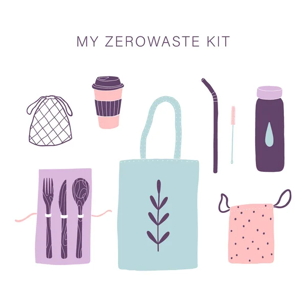 Zero waste everyday kit. — Stock Vector