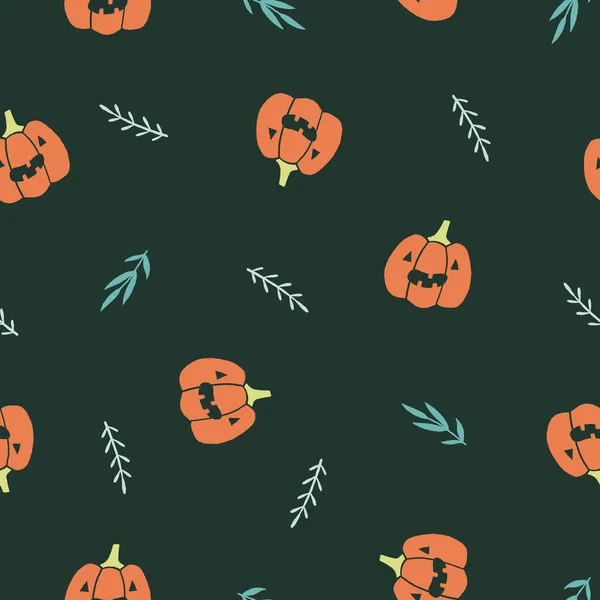 Jack lantaarns, planten. Halloween naadloos patroon — Stockvector