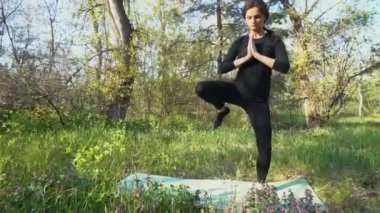 Genç hamile kadın dışında yoga yaparken.