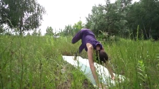 年轻怀孕妇女做瑜伽外面. — 图库视频影像
