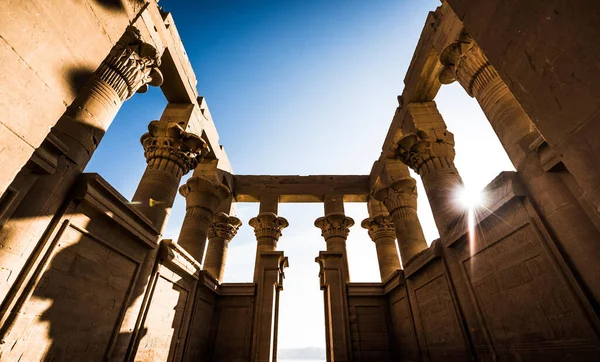 Temple of Isis on Agilkia island, moved from Philae island, Aswan, Egypt. Ancient, historic