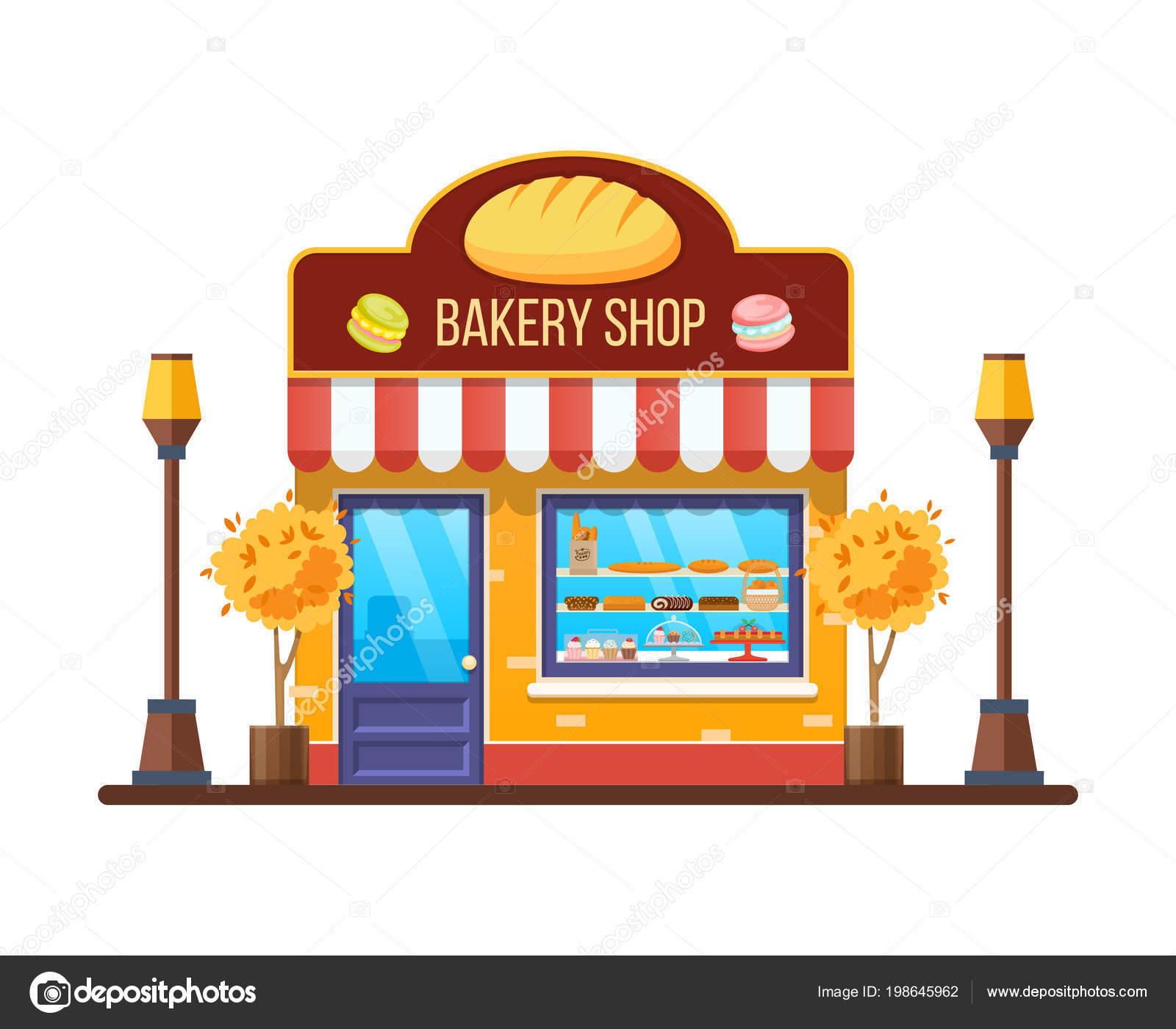 Autumn Modern City Bakery Shop Building Facade Store Stock