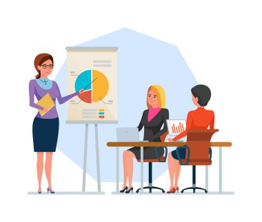 Kız, ofis çalışanı, hoparlör, eğitim yapar, iş toplantısı, gösterileri sunu.