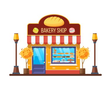 Sonbahar modern şehir pastane dükkanı bina cephe, mağaza.