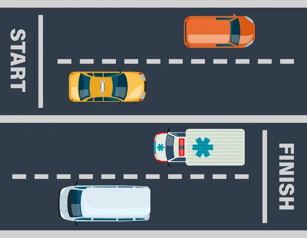 Transporte de coches y camiones: servicio de primeros auxilios médicos, gacela, sedanes . — Vector de stock