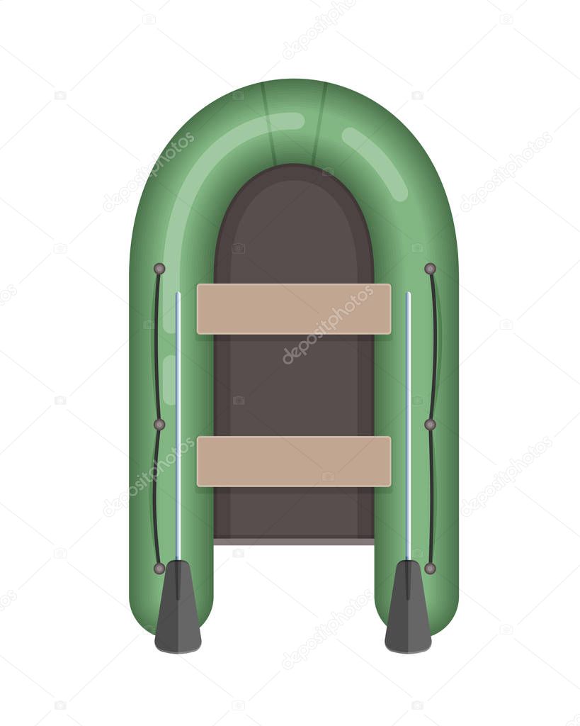 Rubber boat with oars. Water transport, fishing boat, travel, hobbies.