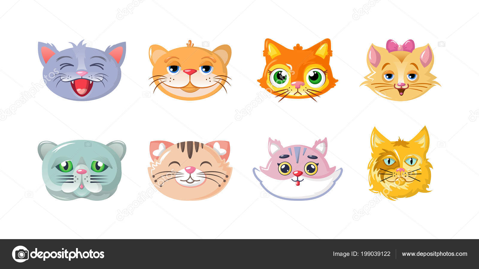 Set Of Cute Cartoon Cat Icons Isolated Stock Vector by