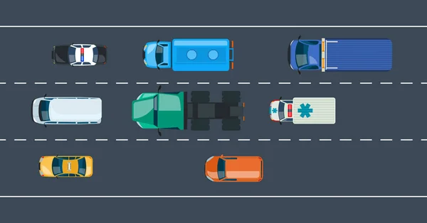 Konzept des Autoverkehrs rund um die Stadt und Autobahn, Autobahn. — Stockvektor