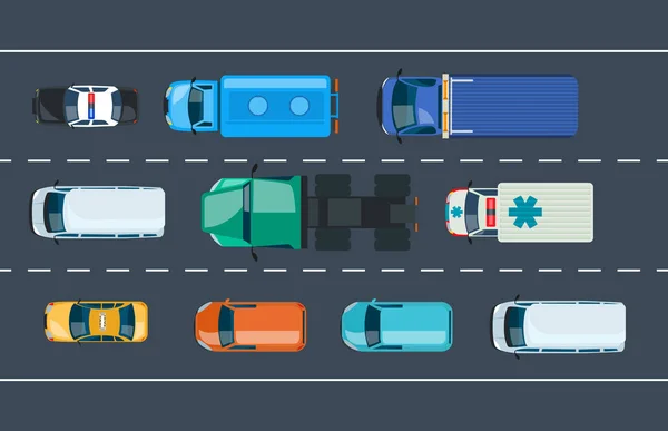 Engarrafamento. Tráfego automóvel em torno da cidade e rodovia, auto-estrada . — Vetor de Stock