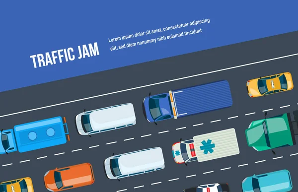 Atasco de tráfico. Tráfico de automóviles alrededor de la ciudad y la carretera, autopista . — Archivo Imágenes Vectoriales