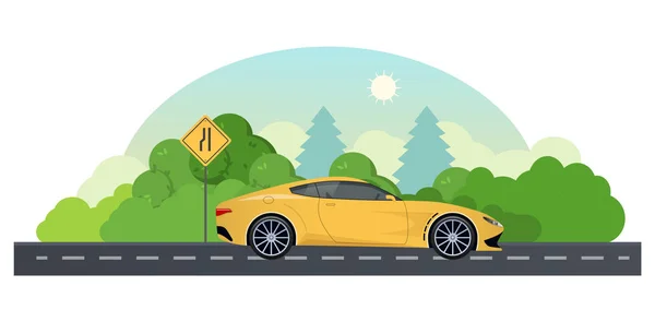 Travel by car. Trip on sports car on country road. — Stock Vector