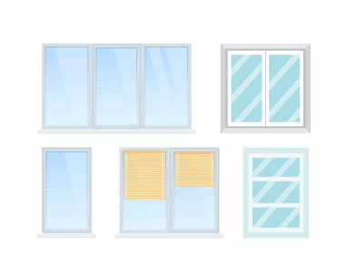 Dizi çeşitli modern ofis ve ev windows, iç Odalar.