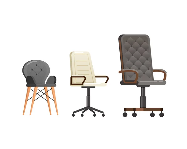 Set fauteuils en cuir, chaises pour la maison et le travail, meubles confortables . — Image vectorielle