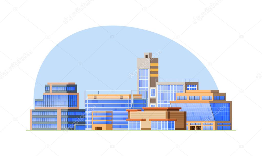 Set of city high-rise buildings, skyscrapers, popular business centers.