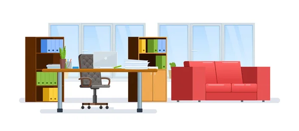Modernes Interieur Bürokabinett Raum. ausgestatteter Büroarbeitsplatz. — Stockvektor