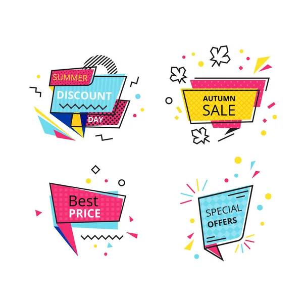 Conjunto de pegatinas promocionales, banners, etiquetas de descuento, ofertas, el mejor precio . — Vector de stock