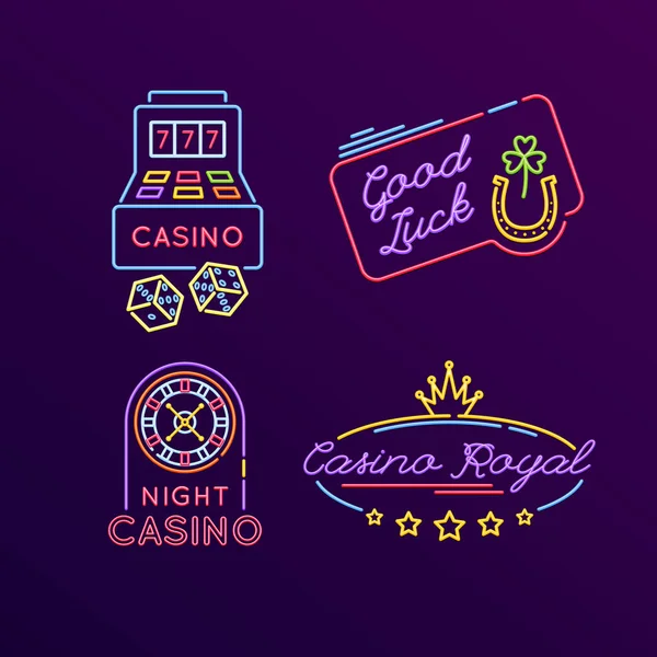 Ensemble de enseignes au néon, signalisation lumineuse. Casino, jeux, jeux de hasard, roulette . — Image vectorielle