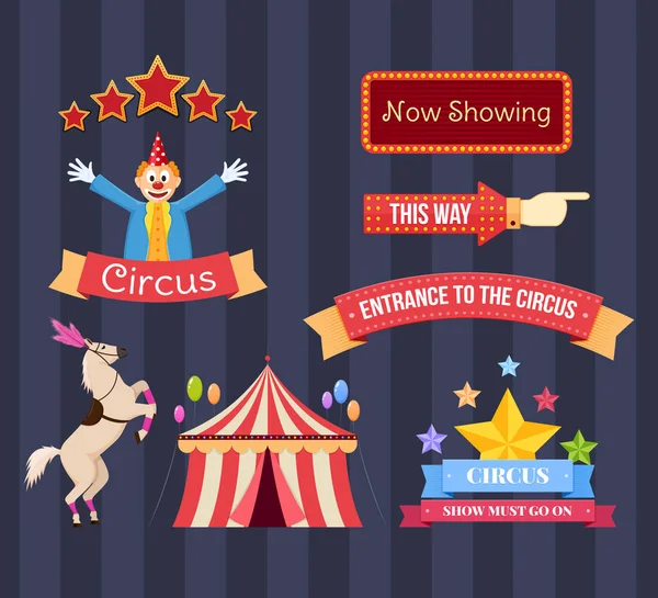 Set of circus welcome. Invitation to activity, event, loud show. — Stock Vector