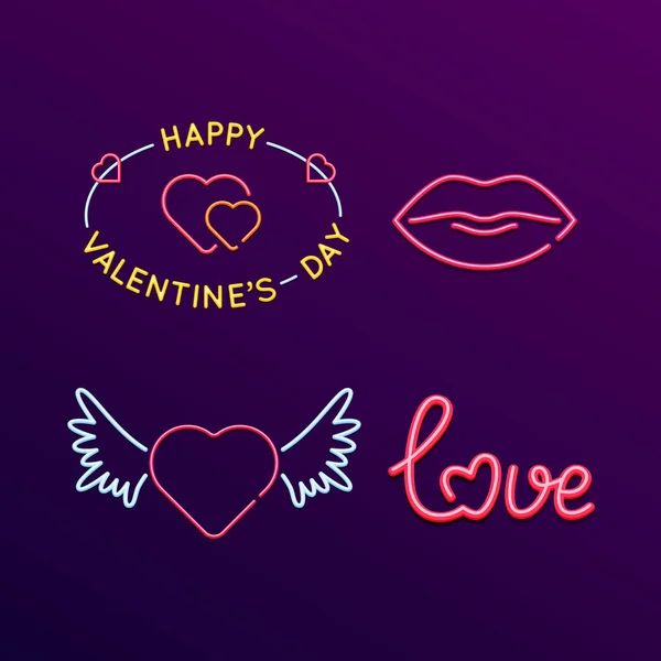 Set neonreclames, heldere bewegwijzering. Concept Valentijnsdag, liefde. — Stockvector