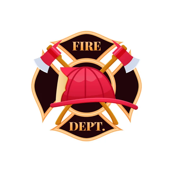 Plastic red fire helmet, fighting fire. Fire dept logo icon. — Stock Vector