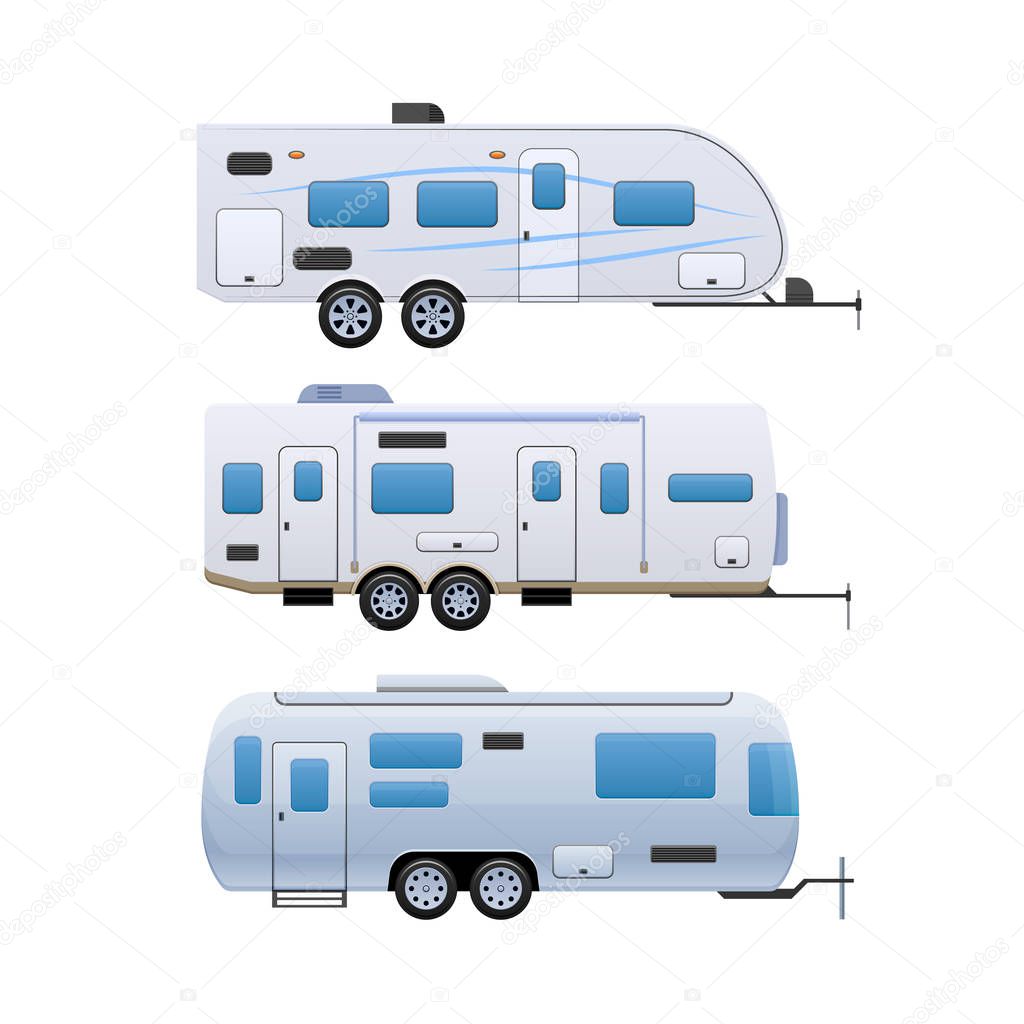Vans, vehicle trailer, camping, family traveling by car, mobile homes.