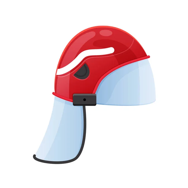 Casque d'incendie en plastique rouge avec verre de protection, lutte contre le feu . — Image vectorielle