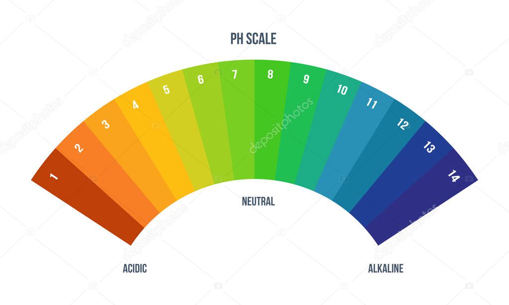 Color scale palette for chemist for laboratory analysis. Value scale meter for acid, alkaline solutions. Balance of acidity of substances, color designation. Vector illustration.