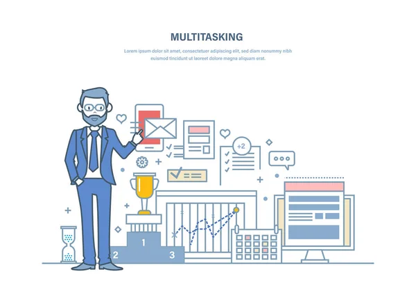 Multitasking Αποτελεσματικός Έλεγχος Διαχείριση Οργάνωση Του Χρόνου Εργασίας Και Εργασίες — Διανυσματικό Αρχείο