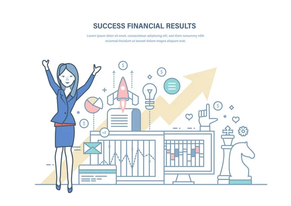 Succes financiële resultaten, succesvol zakelijk project. Groei van de economische indicatoren. — Stockvector