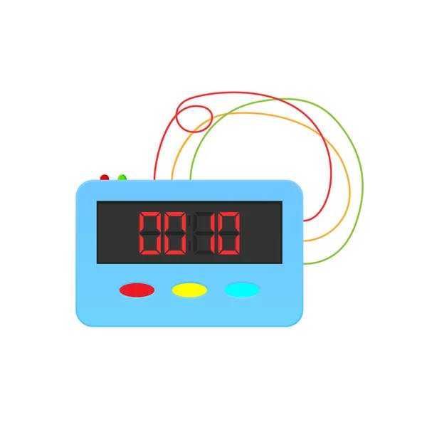 Χρονόμετρο, stopwatch, ψηφιακή και οικιακή συσκευή. Πυροκροτητή συσκευή με καλώδιο. — Διανυσματικό Αρχείο