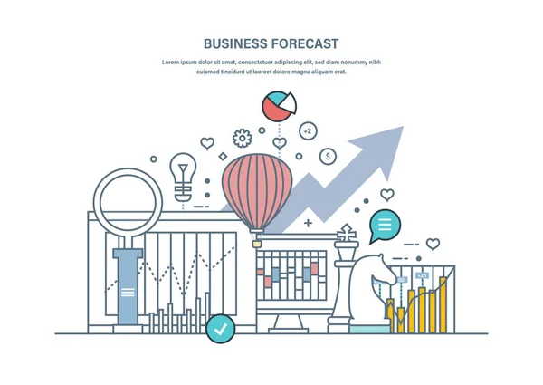 Pronóstico de negocios. Análisis de datos, informe de gestión financiera, estadísticas del mercado . — Archivo Imágenes Vectoriales