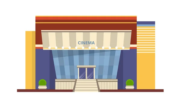 Μοντέρνα πρόσοψη του κινηματογράφου, κτίριο, αρχιτεκτονική δομή για αναψυχή, ψυχαγωγία. — Διανυσματικό Αρχείο