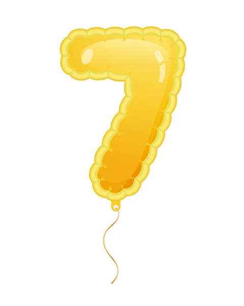Ballon doré avec numéro sept rempli d'air ou d'hélium — Image vectorielle