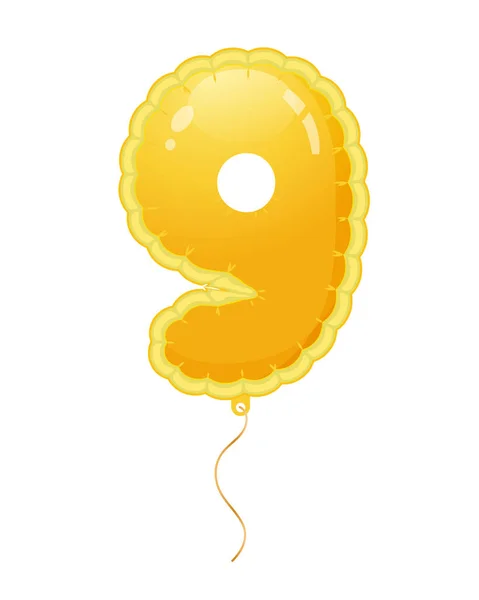 Golden balloon with number nine filled with air or helium — Stock Vector