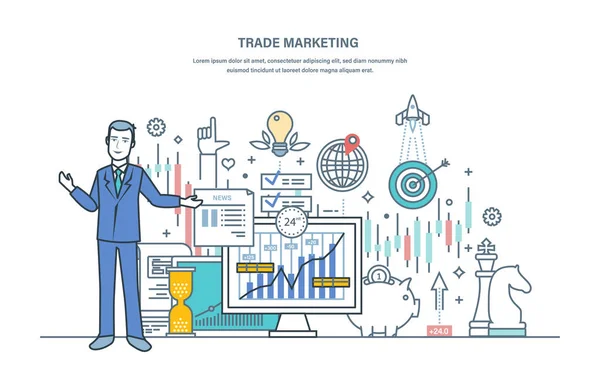 Εμπόριο εμπορίας. Οικονομική χρηματιστηριακή αγορά, κεφαλαιαγορά, ηλεκτρονικό εμπόριο, επενδύσεις. — Διανυσματικό Αρχείο