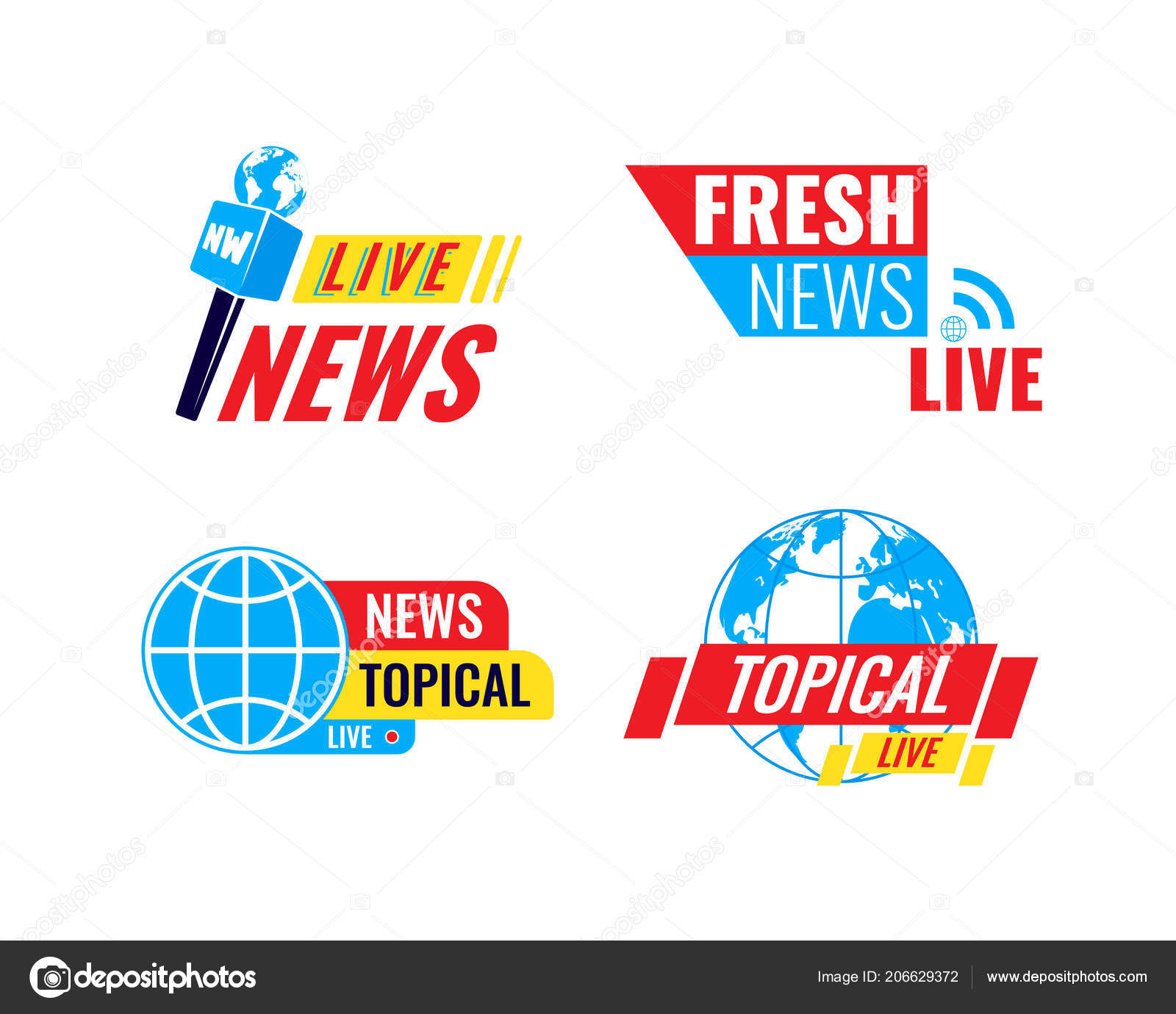 Set logos, logotypes, fresh live news broadcast, social media emblems. Stock Vector by ©ideyweb