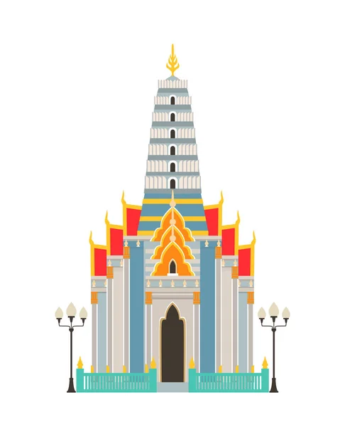 伝統的な素朴なタイの寺院。宗教的な豪華な建物、家. — ストックベクタ
