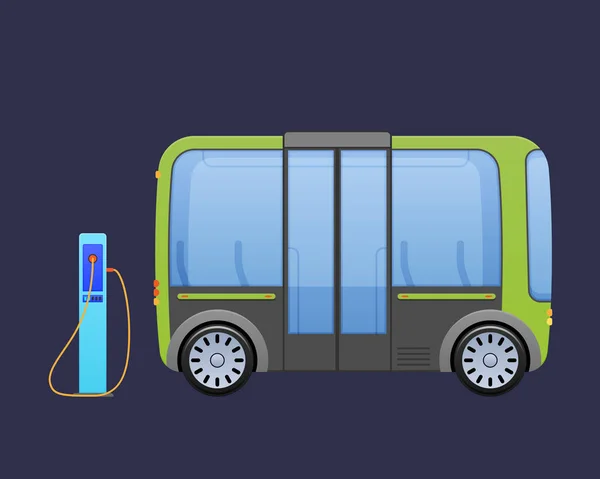 Beau bus électrique multi-places, bus près de la station électrique de recharge citys . — Image vectorielle