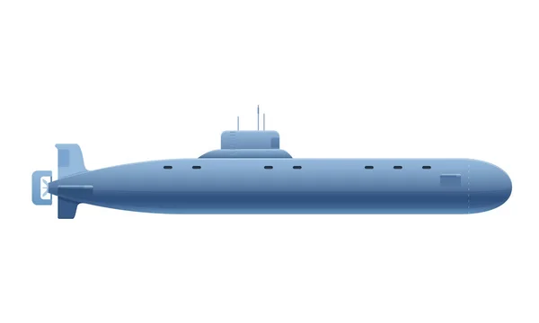 Beautiful realistic metallic submarine. Warship, underwater vehicle, side view.