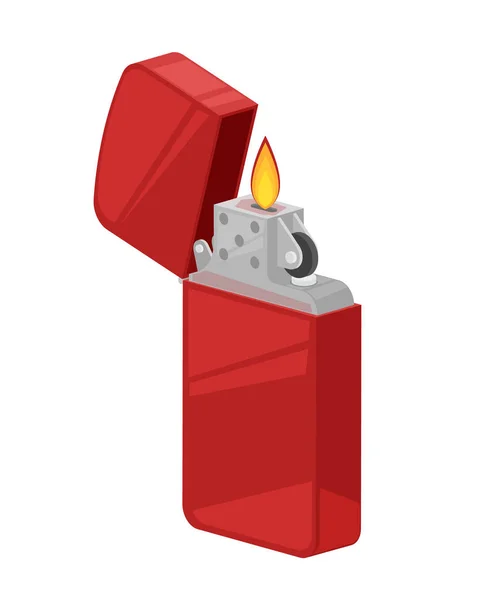 Металевий запальничка з палаючим полум'ям. Аксесуари для пішоходів, туризму, кемпінгу . — стоковий вектор