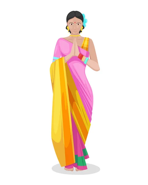 Belle jeune fille indienne, femme en robe traditionnelle colorée sari . — Image vectorielle