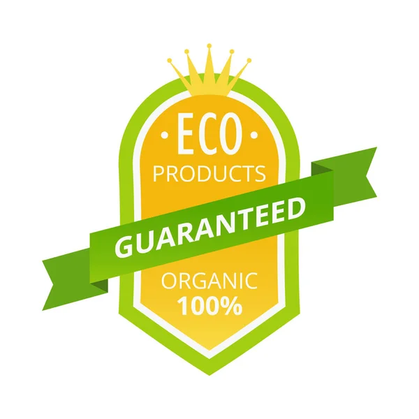 Prodotti naturali ecologici garantiti nel mercato alimentare, fattoria, etichette biologiche . — Vettoriale Stock