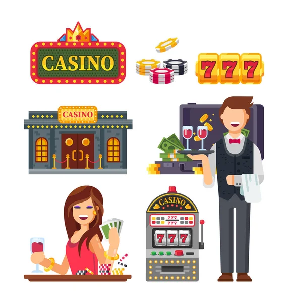 Casino en Las Vegas, machines à sous, jeux de hasard, poker, roulette . — Image vectorielle